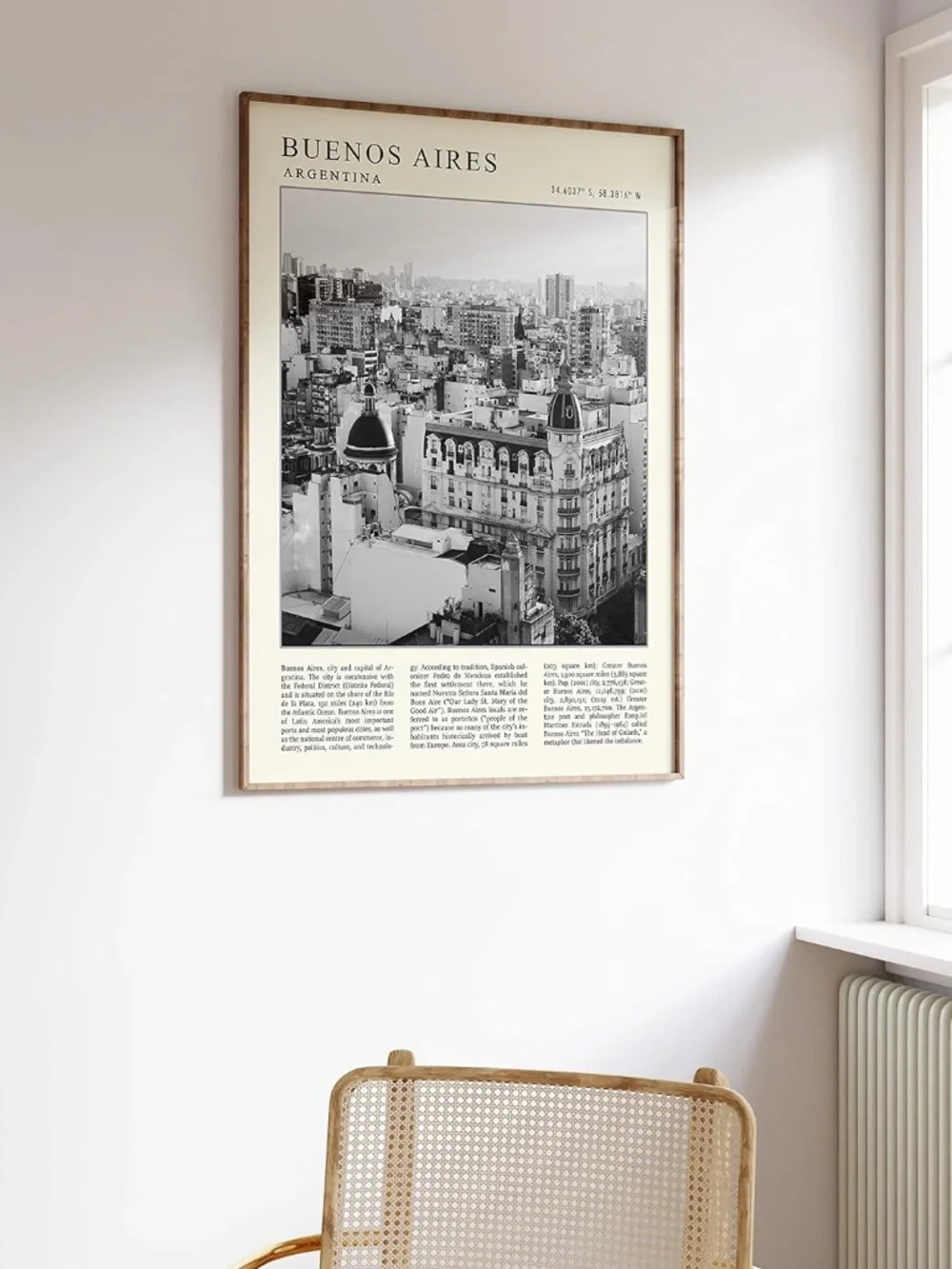 Black and White Buenos Aires Vintage Travel Wall Art 16X24